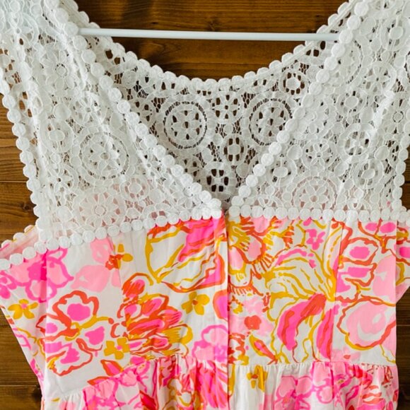 Raegan Dress Resort White Happiness Is Lace Pink Preppy Retro Lilly Pulitzer  14 - Picture 5 of 5